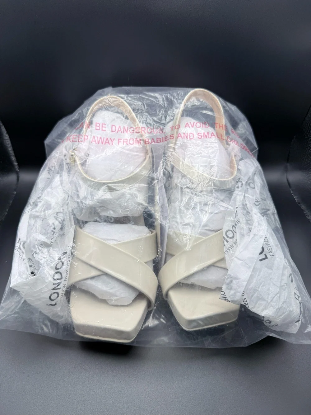 London Rag - Off-White (Bone) Patent Platform Block Heel Sandals